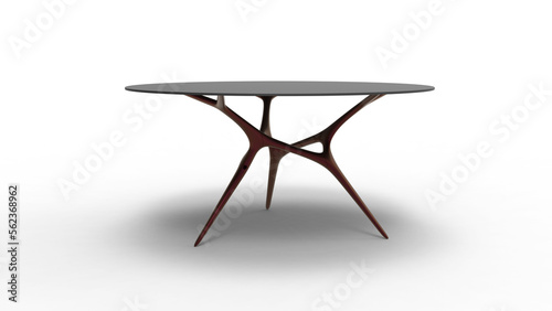 metal round table front view with shadow 3d render