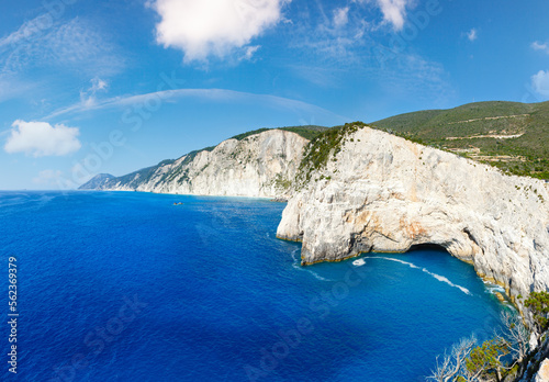 Summer Lefkada Island coastline (Greece, Ionian Sea) view from up.