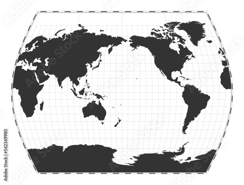 Vector world map. John Muir s Times projection. Plain world geographical map with latitude and longitude lines. Centered to 180deg longitude. Vector illustration.