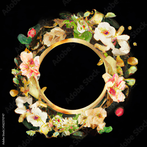 Frame with floral ring illustration, generative AI