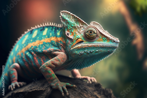 Colored chameleon close up Generative AI © svoloth