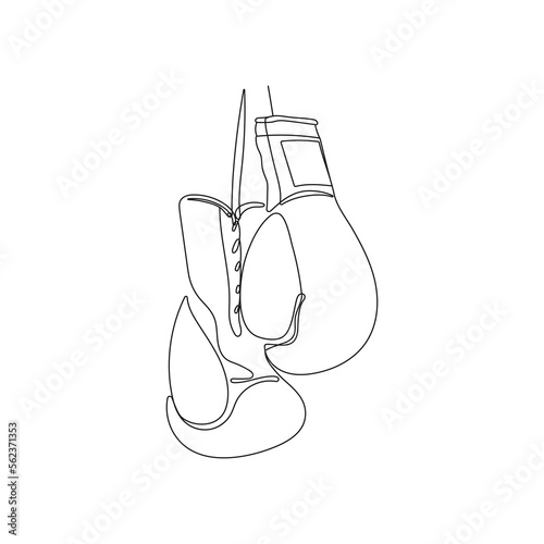 Pair of boxing gloves. One line art. Fitness stuff, sports equipment. Hand drawn vector illustration.