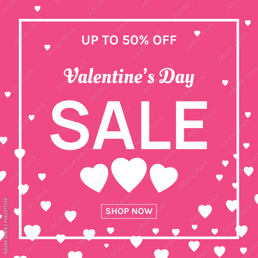 Valentine's day sale poster or banner with sweet hearts on pink background. promotion sale discount text shopping template