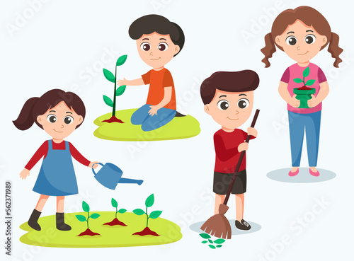 Volunteer activity, young planting tree to protect environment and garbage collection to save the world concept, Volunteers of young people with  garbage bags. volunteering working and environmental 