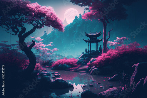 4K Desktop Wallpaper of A Garden With A Lake