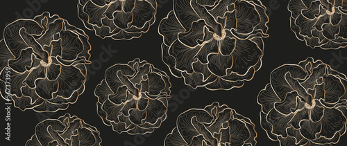 Botanical wallpaper with gold flowers. Modern creative design for home decor, banners, and prints. Vector illustration.