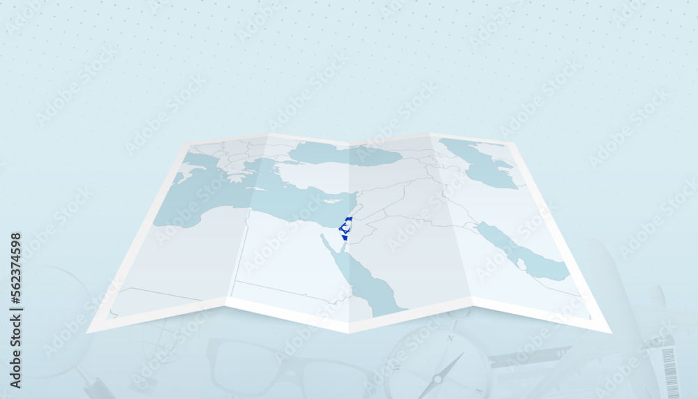 Map of Israel with the flag of Israel in the contour of the map on a trip abstract backdrop. Map of Israel with the flag of Israel in the contour of the map on a trip abstract backdrop.