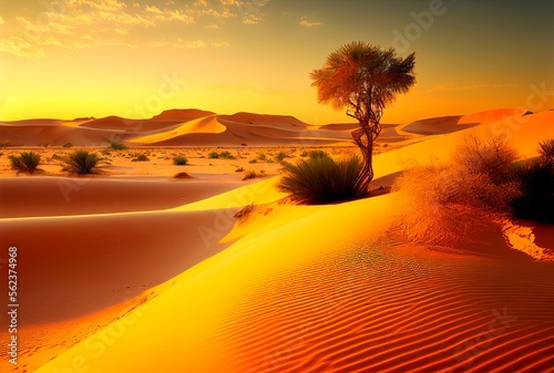 Desert Rub' al Khali, Emirates, Abu Dhabi. Beautiful landscape with the sunset