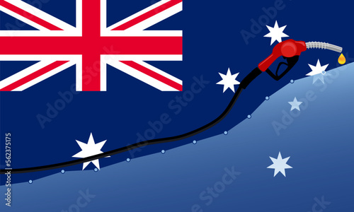 Rise in gasoline prices concept in Australia. Gasoline fuel pump nozzle with drop oil on Australia flag background. Growth bar chart prices. vector illustration