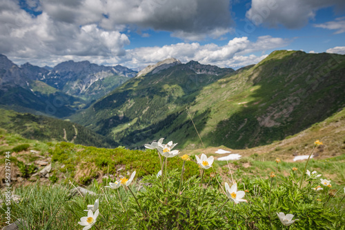 Beautiful nature. Mountain hiking Trail Road. Italy Lago Avostanis Casera Pramosio Alta photo