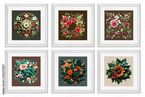 Set of vintage flowers illustration isolated. Quilling Wall Decor Square Picture Frames.