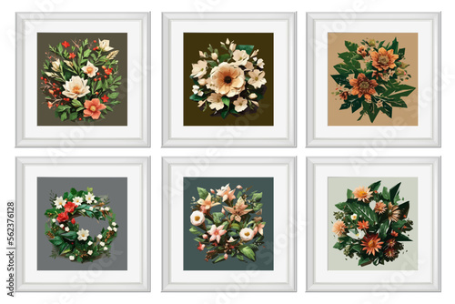 Set of vintage flowers illustration isolated. Quilling Wall Decor Square Picture Frames.