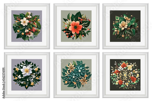 Set of vintage flowers illustration isolated. Quilling Wall Decor Square Picture Frames.