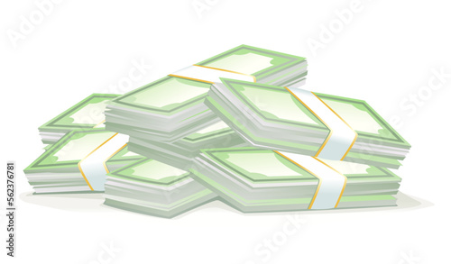 Big bundles of money isolated illustration, cash money stacks concept of wealth, scattered stacked pile of cash, stacked pile of hundred us dollar cash
