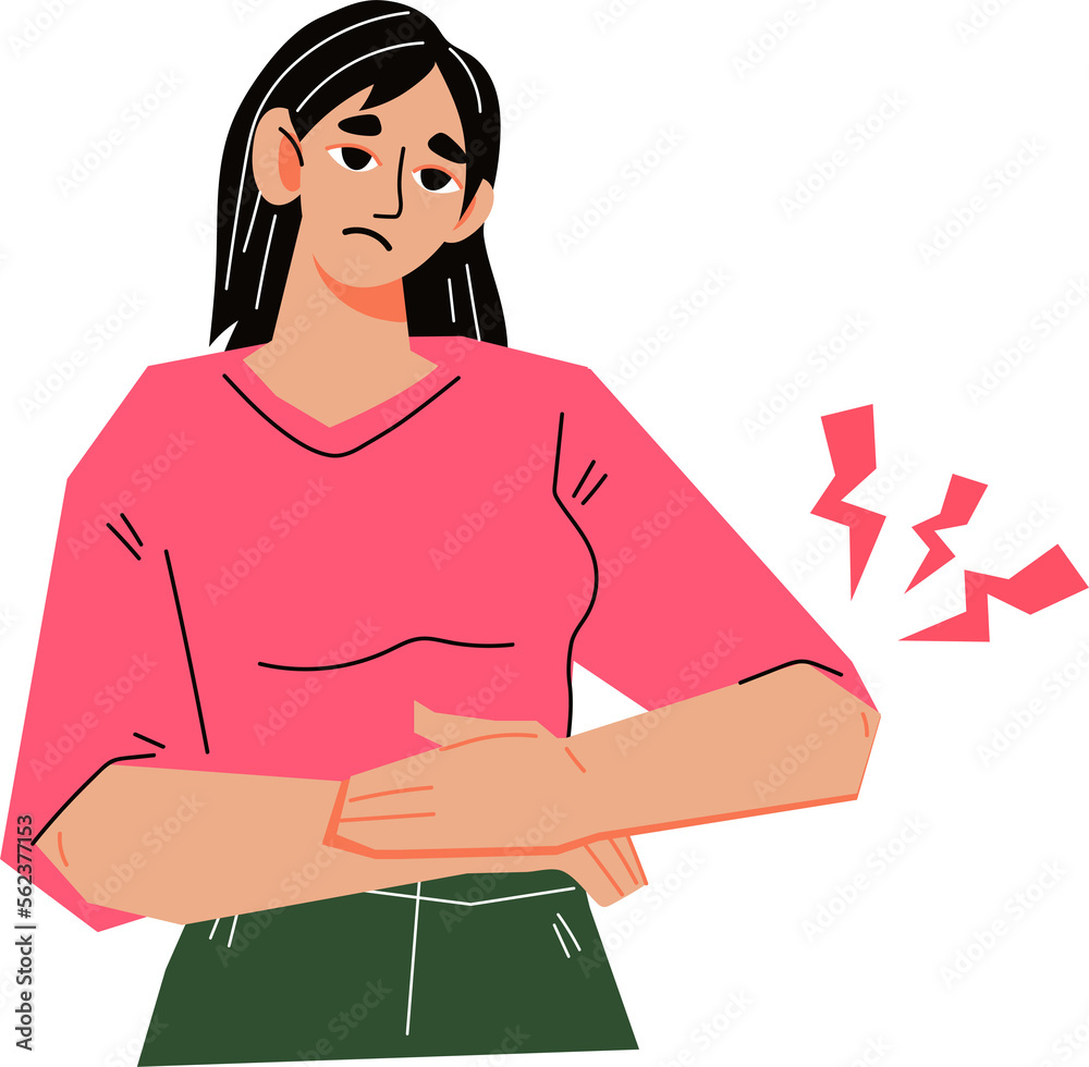 Woman holds her stomach feeling pain and discomfort. Stomach pain and digestive system diseases symptoms. Woman holds her stomach feeling pain and discomfort. Stomach pain and digestive system diseases symptoms.