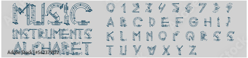 Vector Musical instruments alphabet letters