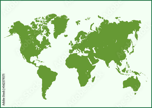Green World map vector  isolated on white background. Flat Earth  gray map template for web site pattern  Globe similar worldmap icon. Travel worldwide  map silhouette backdrop