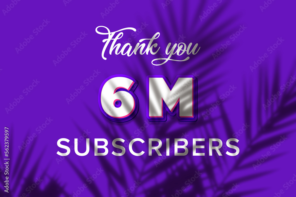 6 Million subscribers celebration greeting banner with Purple and Pink Design 6 Million subscribers celebration greeting banner with Purple and Pink Design