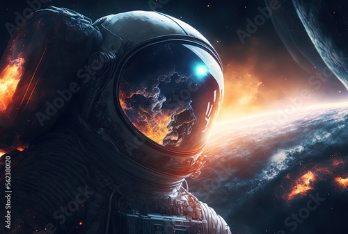 close up astronaut with universe gradient color sky as background idea for sci-fi theme background or wallpaper