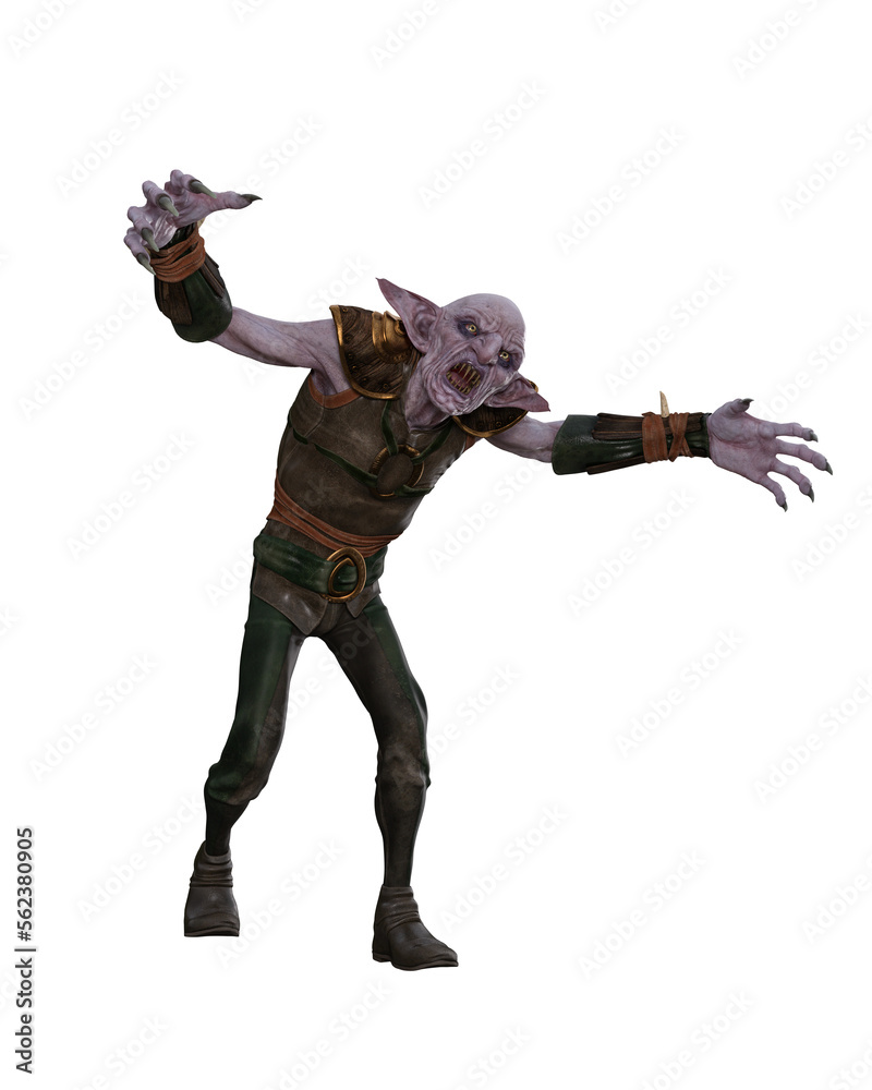 Evil fantasy goblin vampire creature attacking with outstretched arms and sharp claws. 3D rendering illustration. Evil fantasy goblin vampire creature attacking with outstretched arms and sharp claws. 3D rendering illustration.