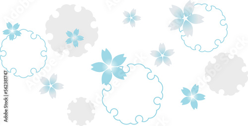 桜の花と雪輪模様の装飾 ブルー