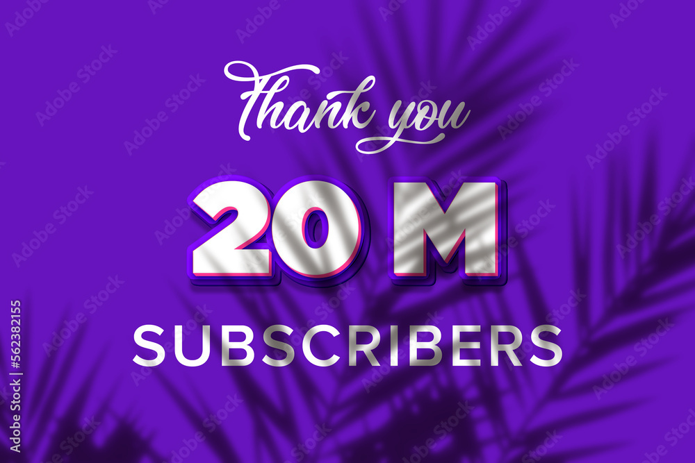 20 Million subscribers celebration greeting banner with Purple and Pink Design 20 Million subscribers celebration greeting banner with Purple and Pink Design