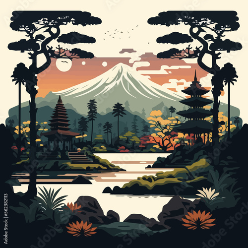 flat drawing illustration scenery of bali culture