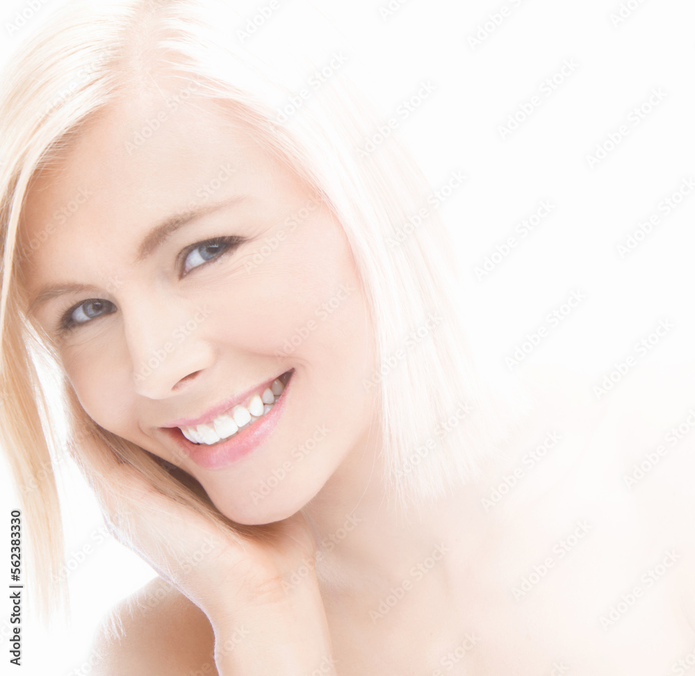 Skincare, portrait and woman with smile, cosmetics or dermatology for girl isolated on white studio background. Face detox, female or lady with confidence, makeup or organic facial for natural beauty Skincare, portrait and woman with smile, cosmetics or dermatology for girl isolated on white studio background. Face detox, female or lady with confidence, makeup or organic facial for natural beauty