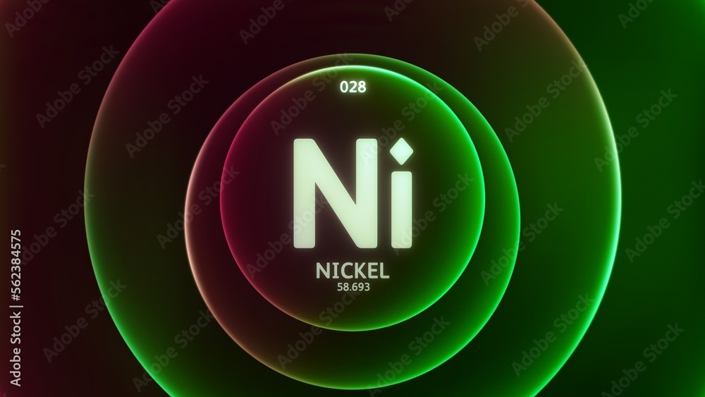 Nickel as Element 28 of the Periodic Table. Concept illustration on