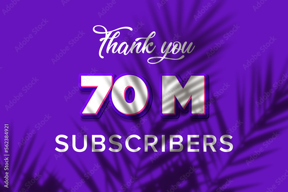 70 Million subscribers celebration greeting banner with Purple and Pink Design 70 Million subscribers celebration greeting banner with Purple and Pink Design