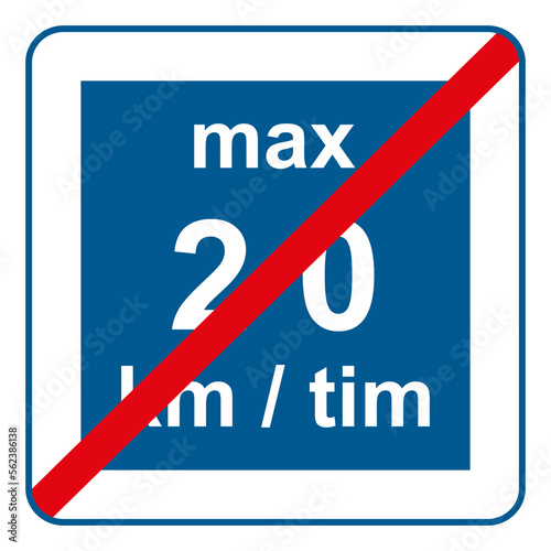Traffic signs. Road signs. Instruction road signs. End of recommended to reduce speed sign 20 km.