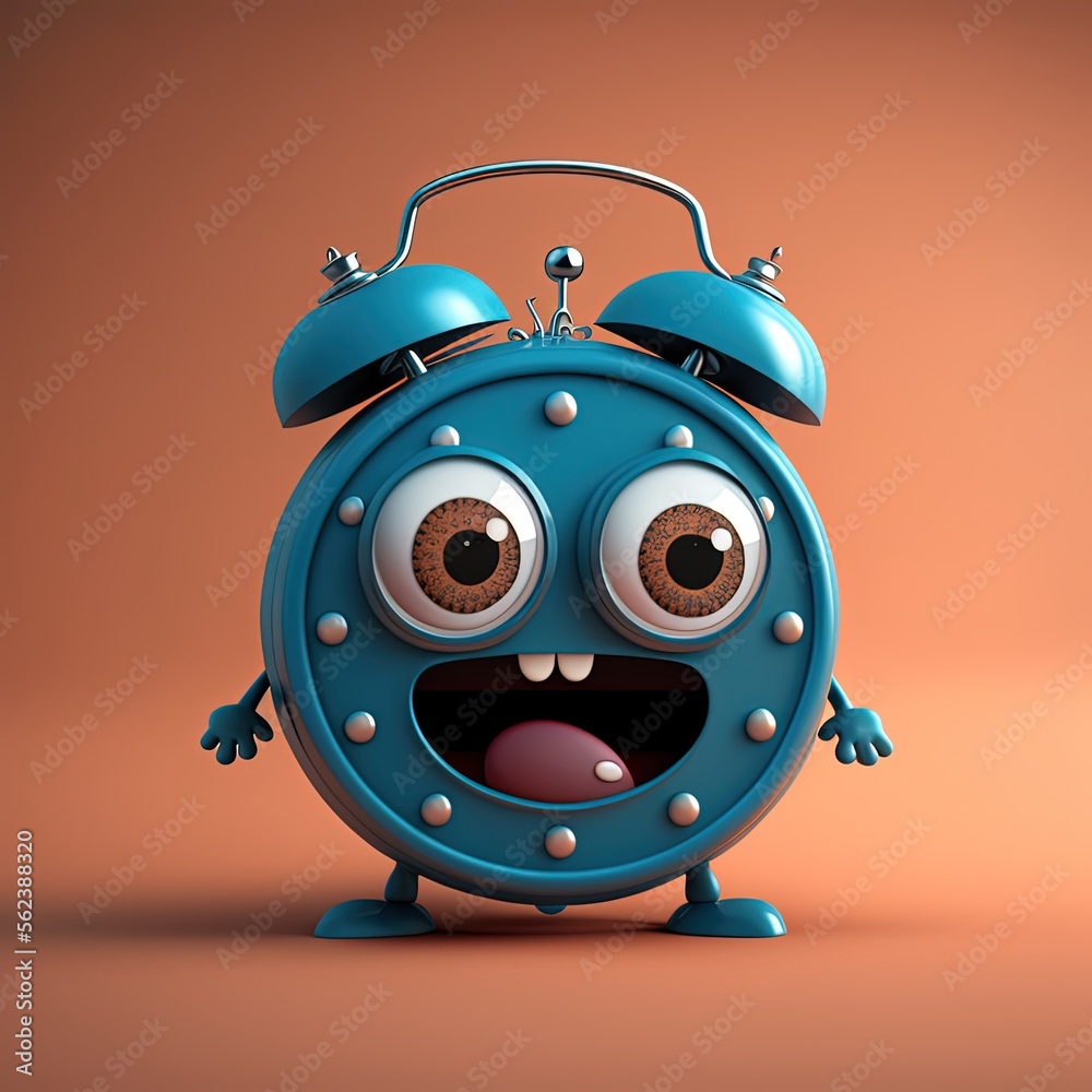 Cute Cartoon Alarm Clock Character (Generative AI) Stock Illustration