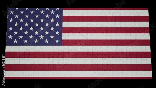 Six different clips to collect puzzle pieces in which the flag of United States appears Isolated by Alpha channel (transparent background) to enhance any animation movie or Cinematic clips or film 