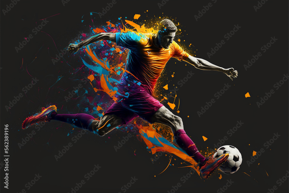 Captivating and Dynamic Illustration of a Soccer Player Showcasing Their Skills in a High-energy Game Action (AI Generated)