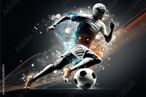 Captivating and Dynamic Illustration of a Soccer Player Showcasing Their Skills in a High-energy Game Action (AI Generated) © Djomas
