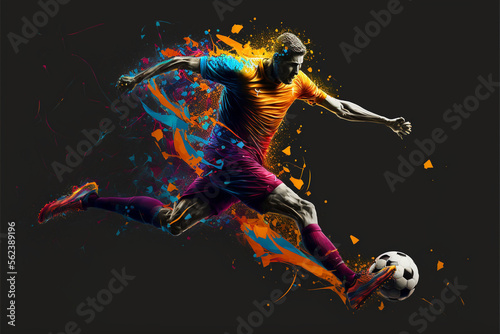 Captivating and Dynamic Illustration of a Soccer Player Showcasing Their Skills in a High-energy Game Action (AI Generated) photo