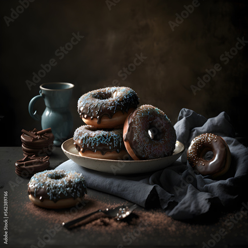 doughnuts on white background, perfect for advertising, packaging, menus, cookbooks. Highlighting texture & details, shot from above, high-res suitable for printing, posters, banners & more photo