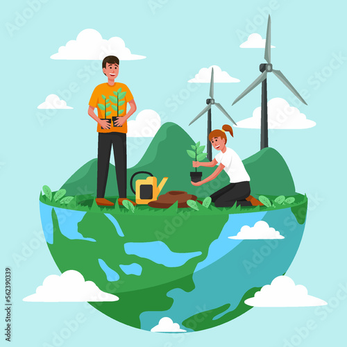 Volunteering, charity social concept. Volunteer people plant trees in city park, Young people care about the environment  in nature for greener the world environment