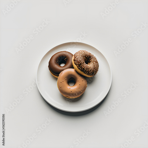 doughnuts on white background, perfect for advertising, packaging, menus, cookbooks. Highlighting texture & details, shot from above, high-res suitable for printing, posters, banners & more photo