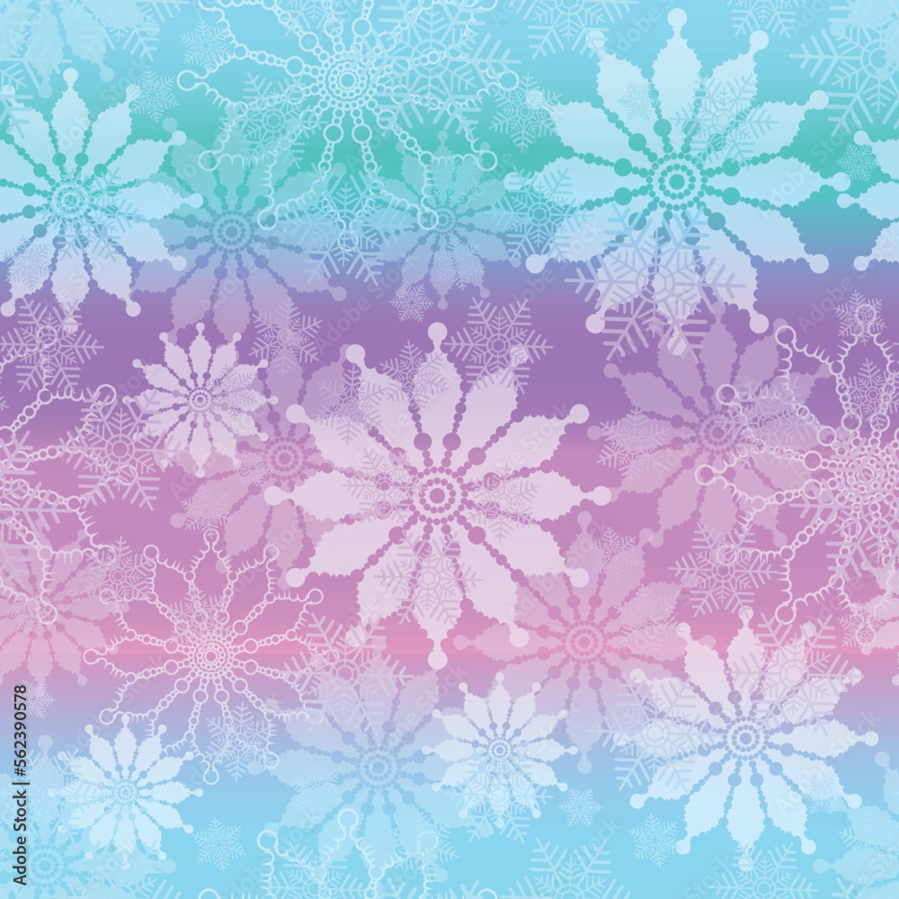 Vector Christmas seamless pattern with snowflakes on striped colorful background