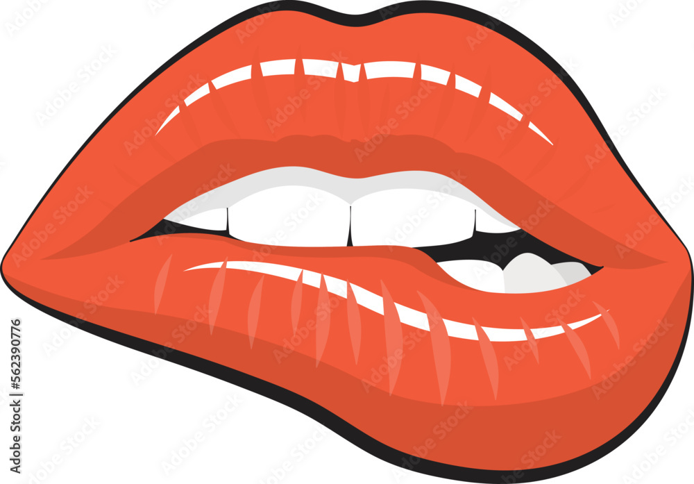 Red Lip Biting vector illustration, woman Lips Clipart Red Lip Biting vector illustration, woman Lips Clipart