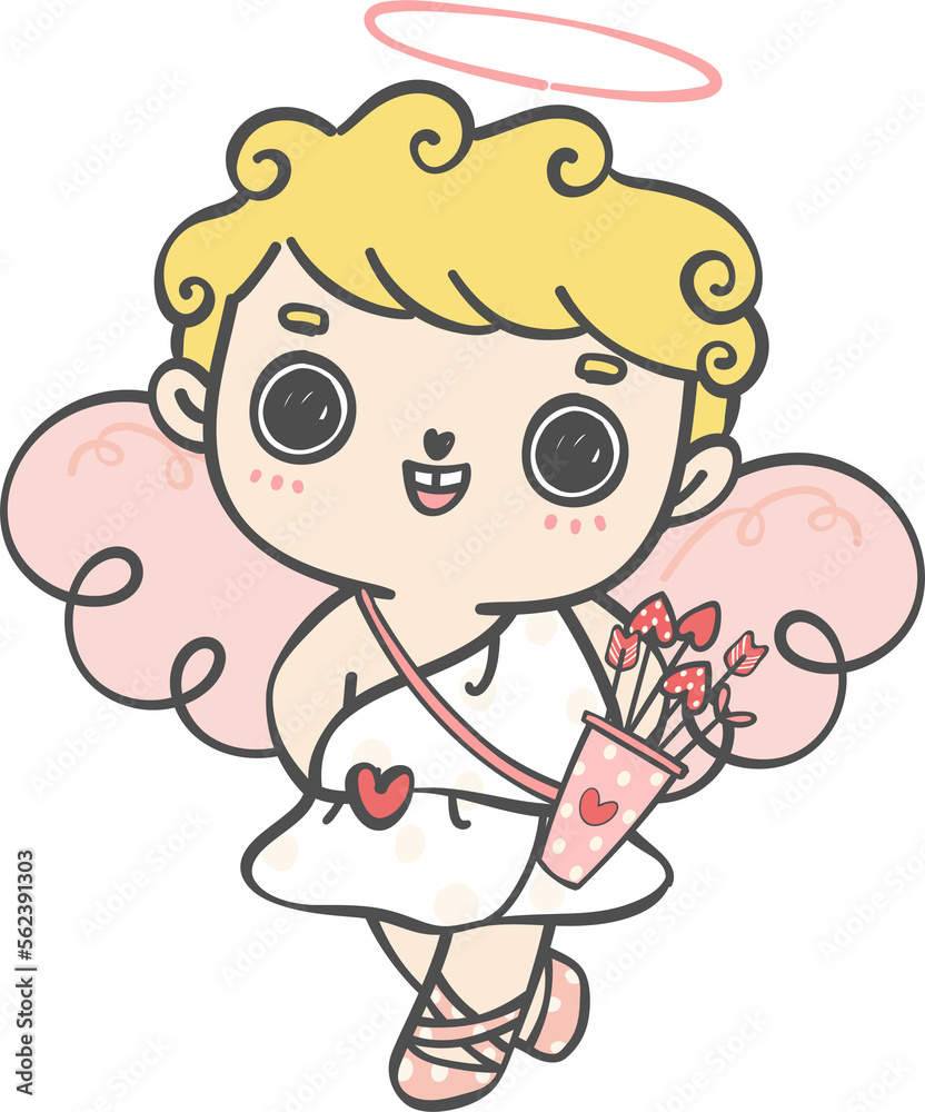 cute happy Valentine love cupid boy curly hair with arrow cartoon doodle hand drawing cute happy Valentine love cupid boy curly hair with arrow cartoon doodle hand drawing