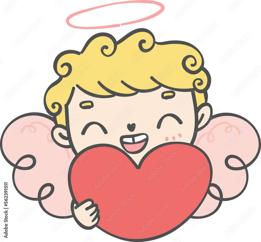 cute happy Valentine love cupid boy curly hair with arrow cartoon doodle hand drawing cute happy Valentine love cupid boy curly hair with arrow cartoon doodle hand drawing