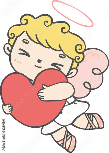 cute happy Valentine love cupid boy curly hair with arrow cartoon doodle hand drawing