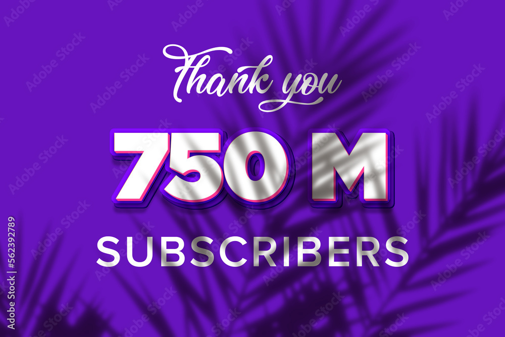 750 Million  subscribers celebration greeting banner with Purple and Pink Design