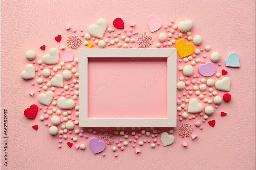 valentine's day theme photo frame, heart decoration, sweets. valentine's day theme photo frame, heart decoration, sweets.