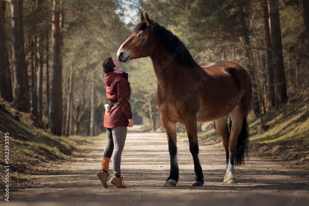Girl with her beautiful bay horse
