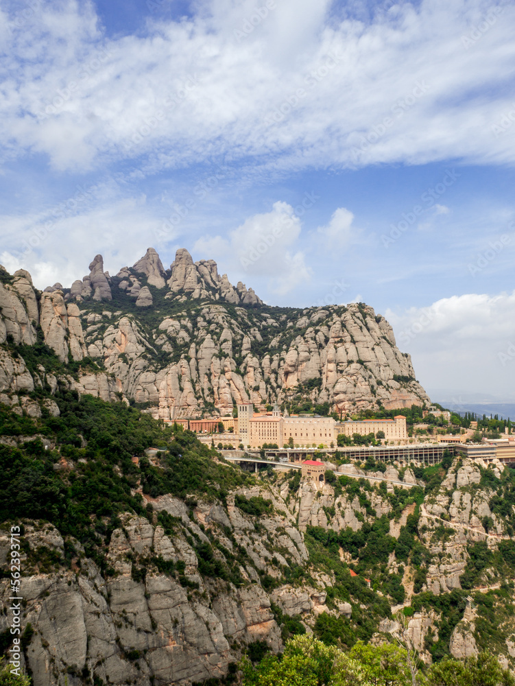 View of the mountains and church in Montserrat, Barcelona, Spain.