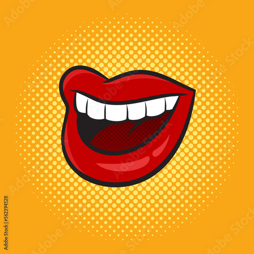 laughing smiling female lips mouth pinup pop art retro vector illustration. Comic book style imitation.