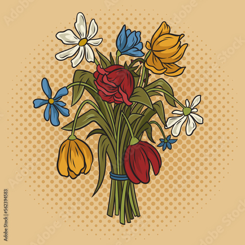bouquet of withered wilted flowers pinup pop art retro vector illustration. Comic book style imitation.